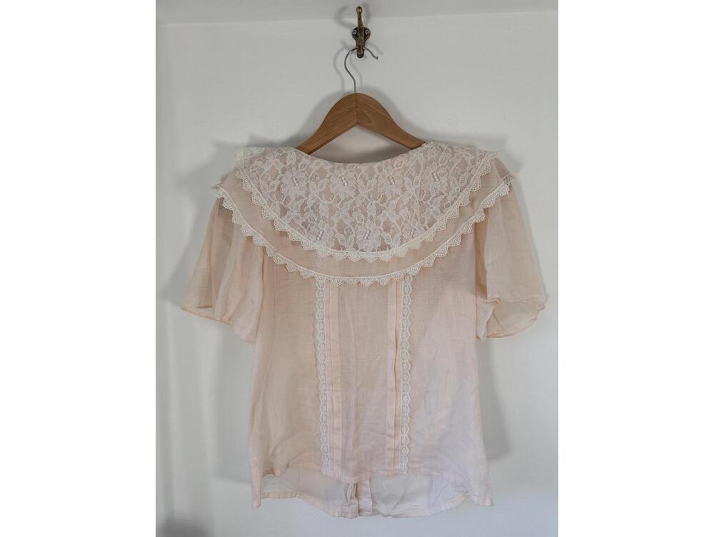 Gunne Sax Blouse Womens Pink Lace Collar Prairie Cottagecore Sheer Vintage Top S
